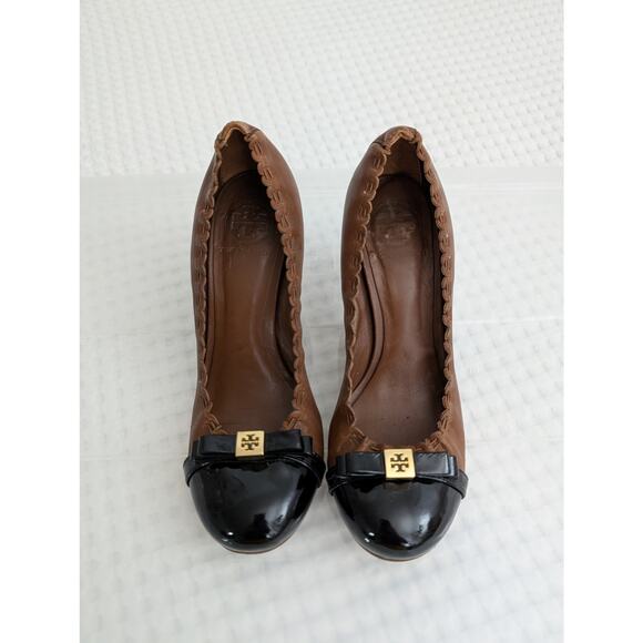 tory burch romy two-tone brown leather heels - Picture 3 of 15